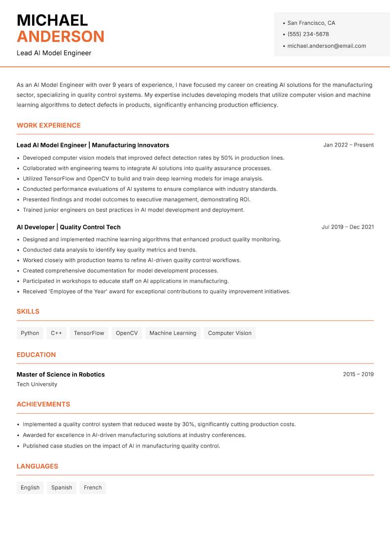 AI Model Engineer resume template — Modern Professional