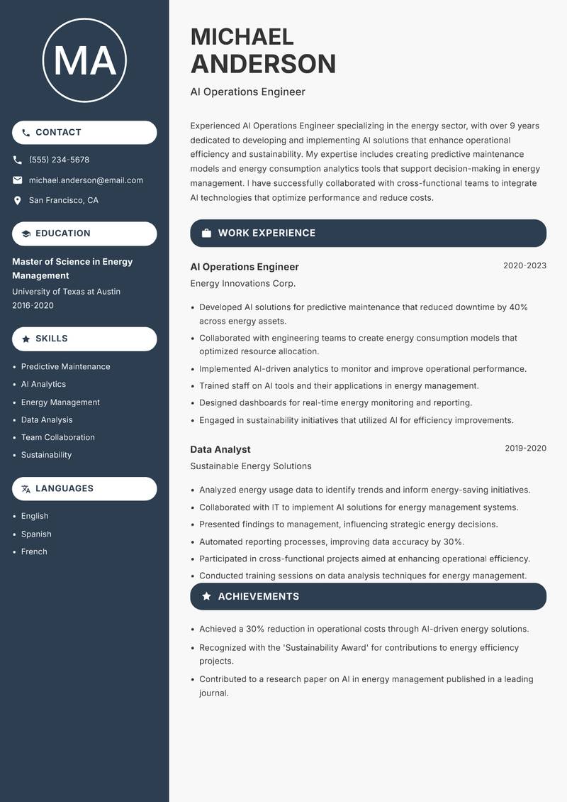 AI Operations Engineer resume template — Compact