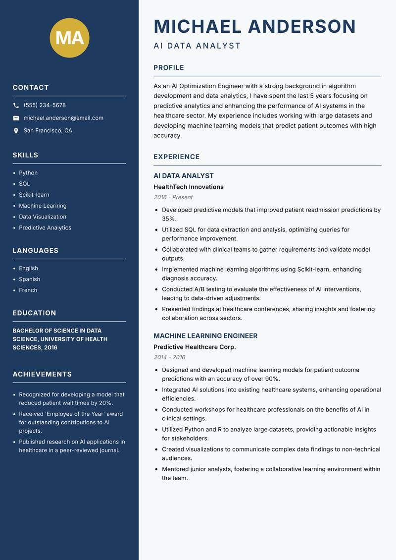 AI Optimization Engineer resume template — Classic Clean