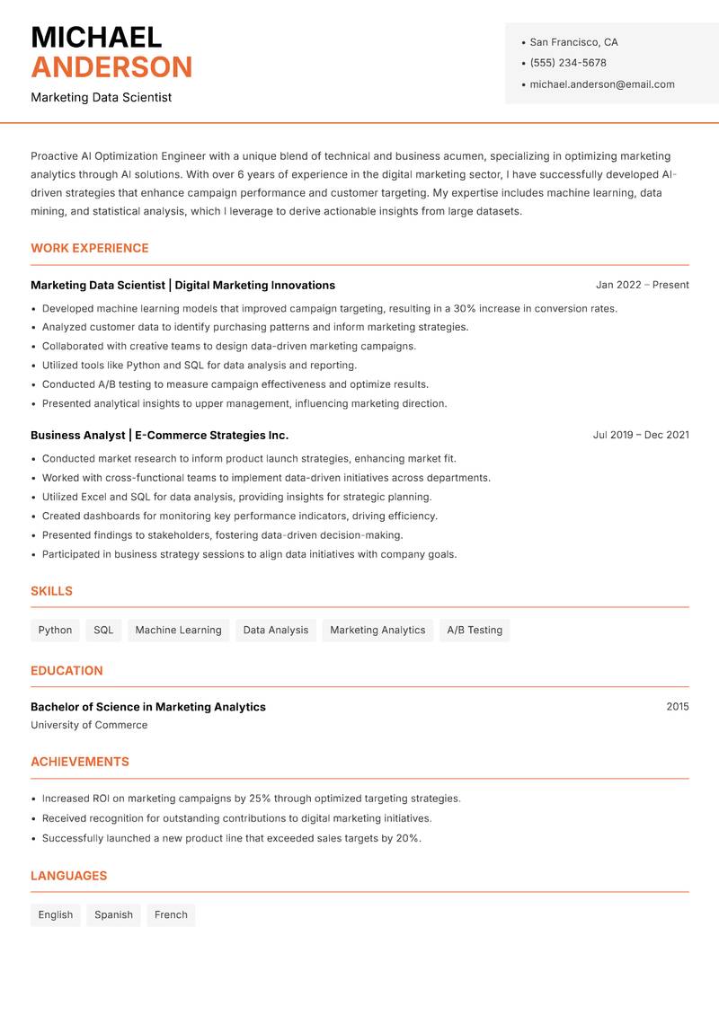 AI Optimization Engineer resume template — Modern Professional