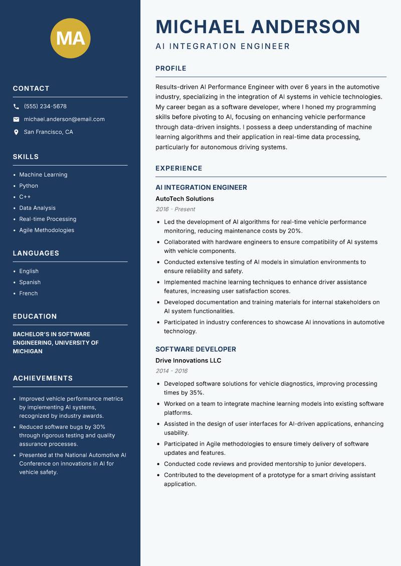 AI Performance Engineer resume template — Classic Clean