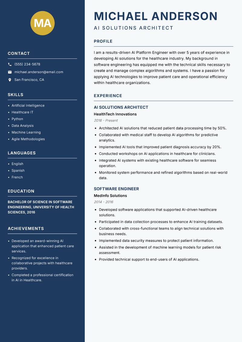AI Platform Engineer resume template — Classic Clean