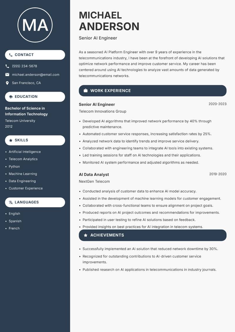 AI Platform Engineer resume template — Compact