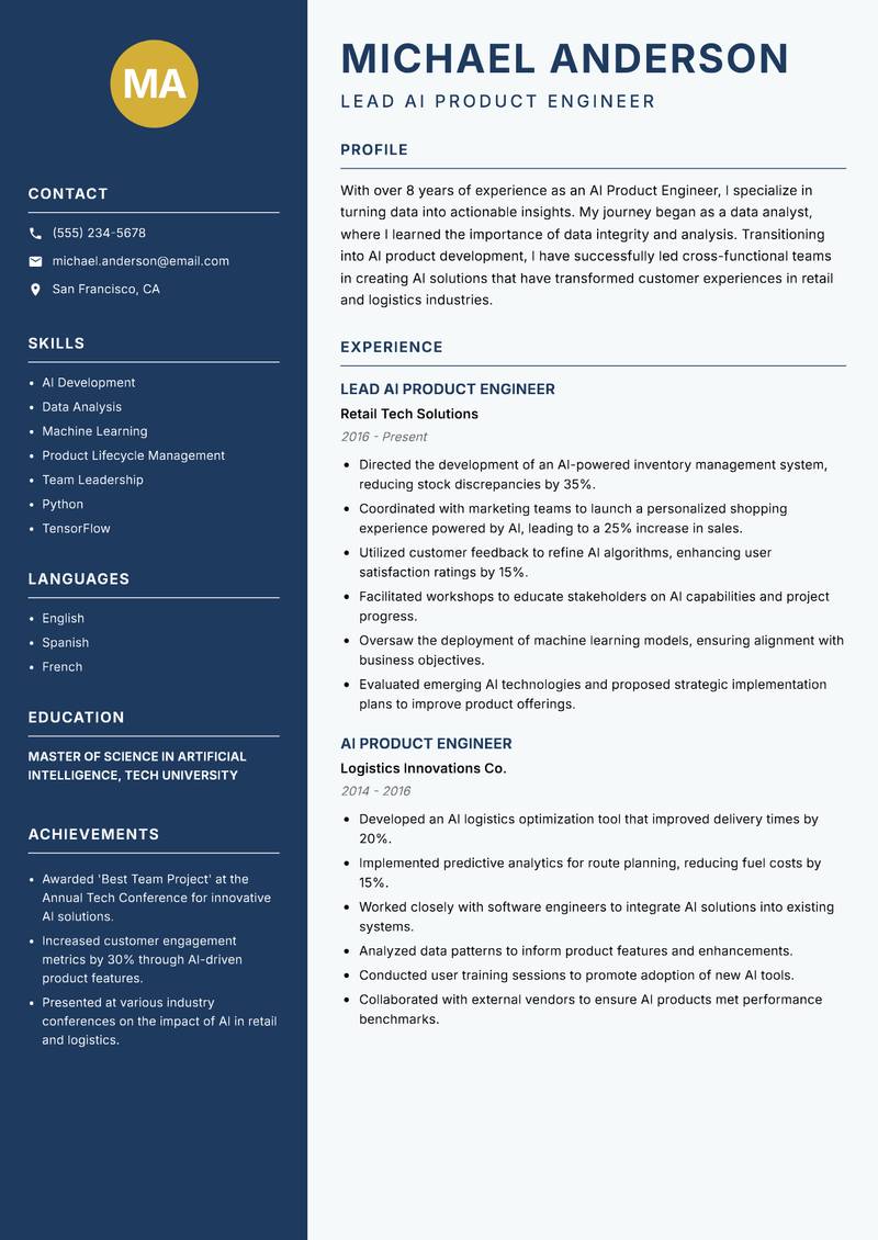 AI Product Engineer resume template — Classic Clean