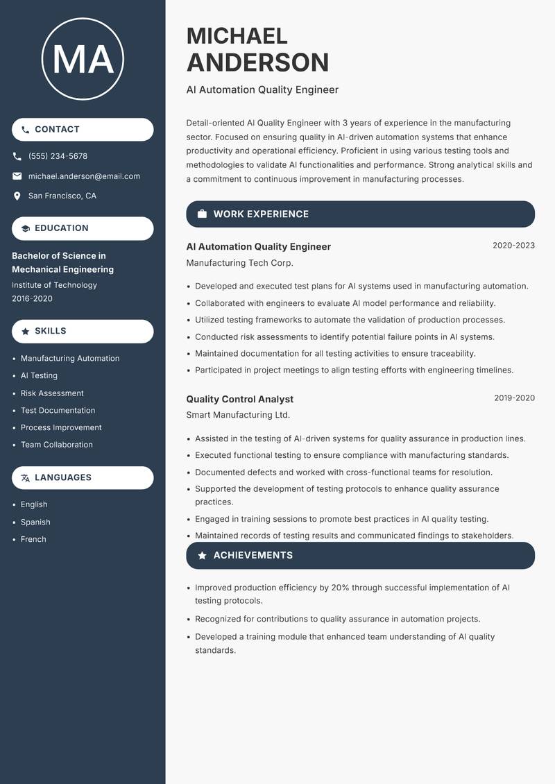 AI Quality Engineer resume template — Compact