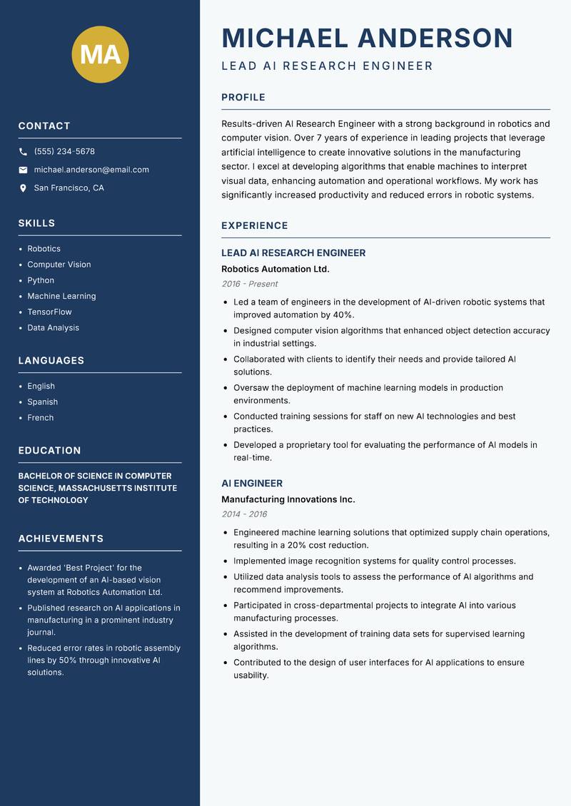 AI Research Engineer resume template — Classic Clean