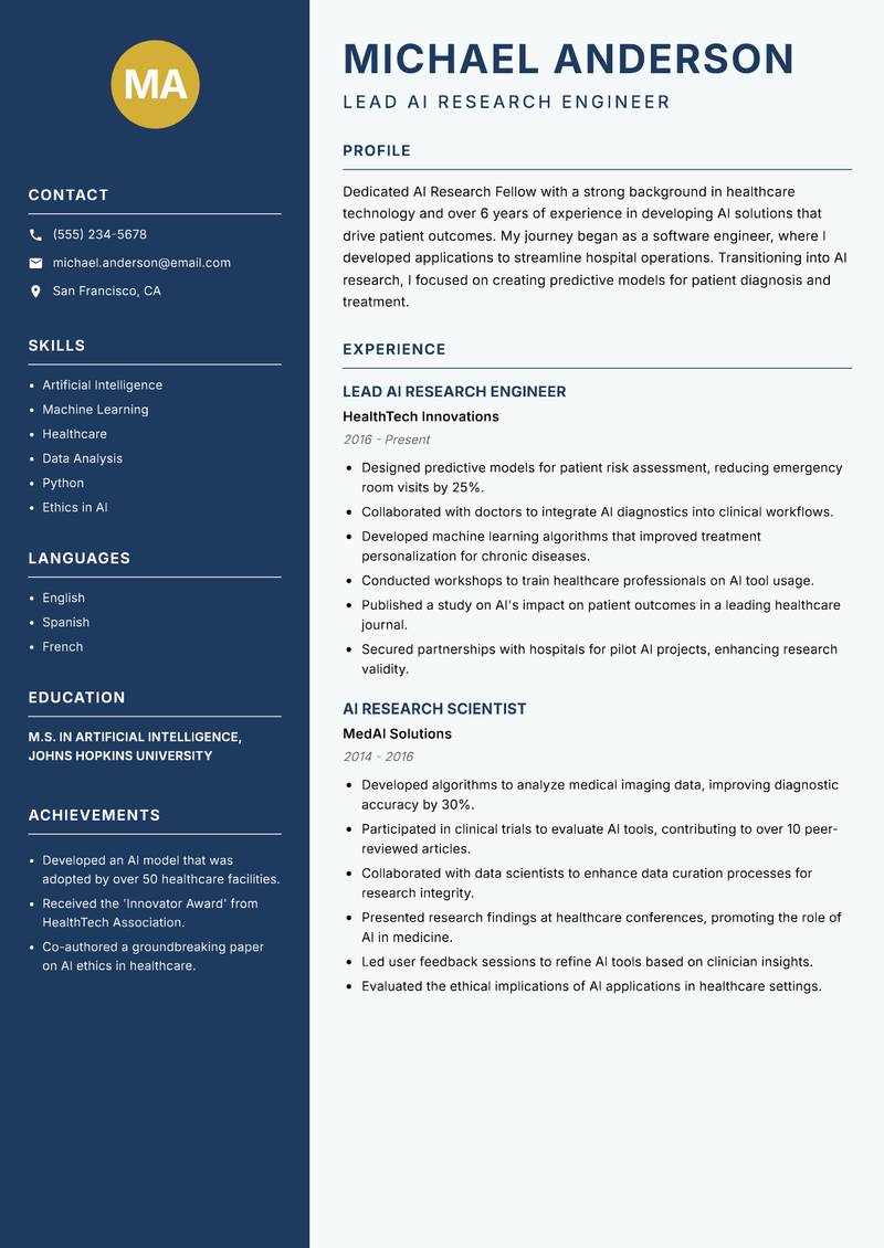 AI Research Fellow resume template — Classic Clean