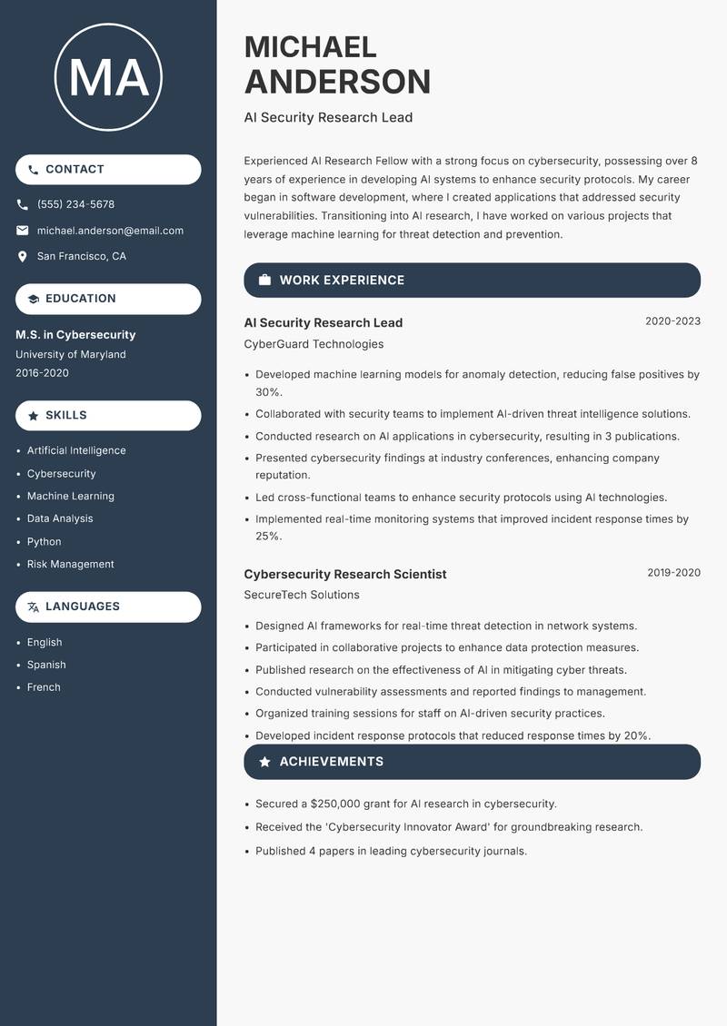 AI Research Fellow resume template — Compact