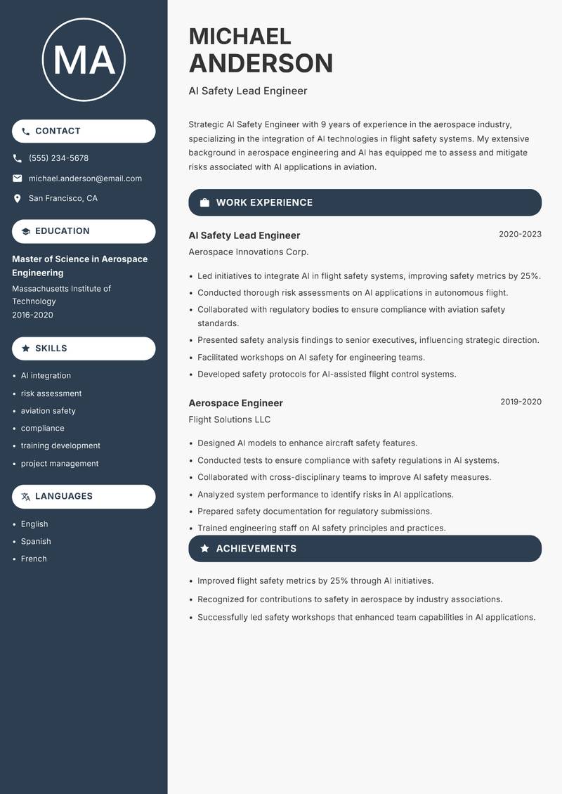 AI Safety Engineer resume template — Compact