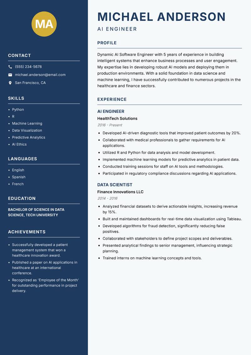 AI Software Engineer resume template — Classic Clean