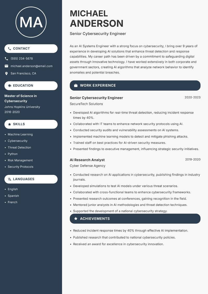 AI Systems Engineer resume template — Compact