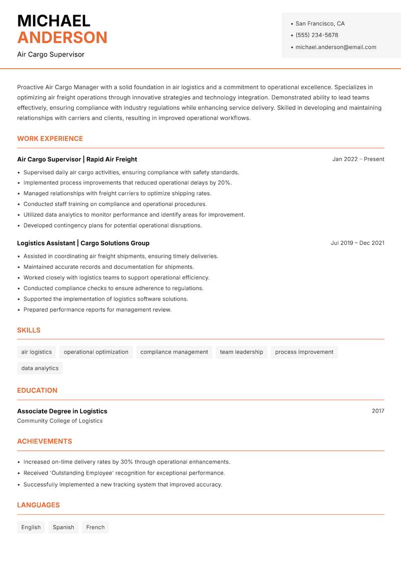 Air Cargo Manager resume template — Modern Professional