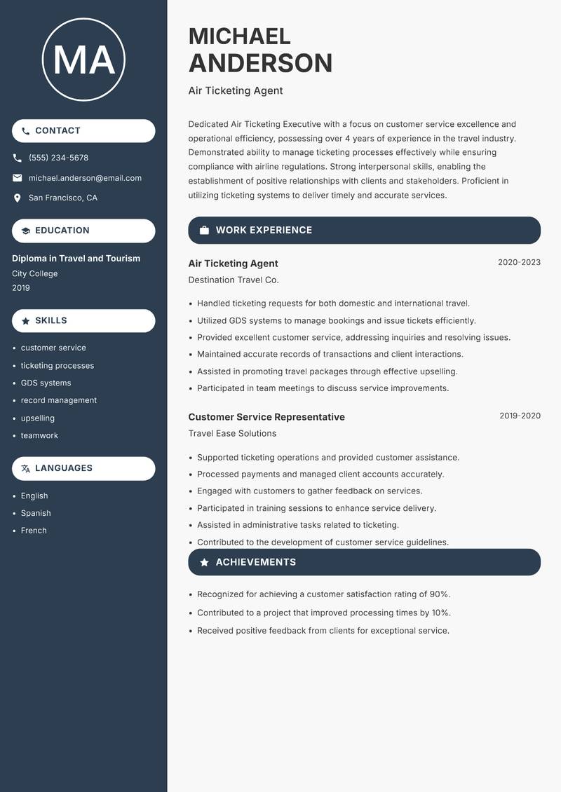 Air Ticketing Executive resume template — Compact
