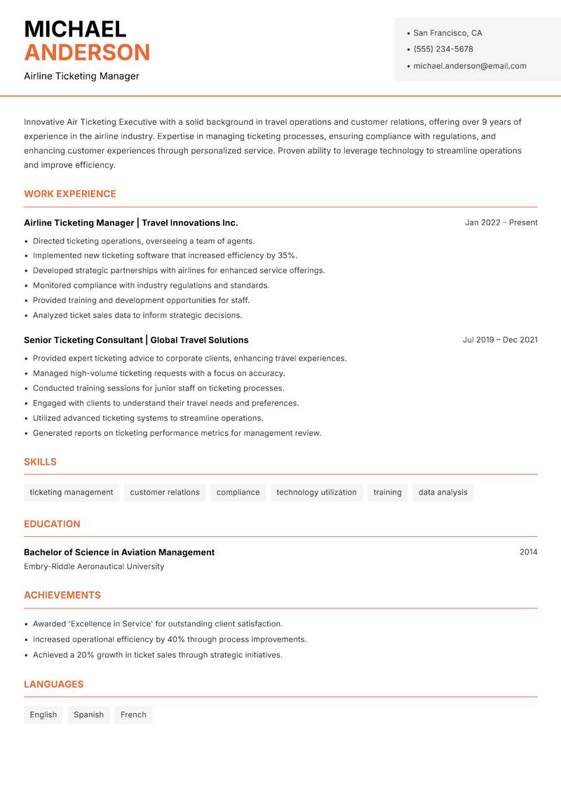 Air Ticketing Executive resume template — Modern Professional