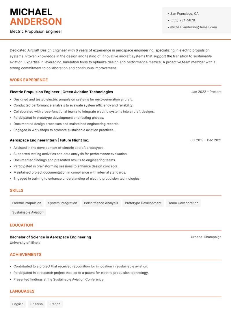 Aircraft Design Engineer resume template — Modern Professional