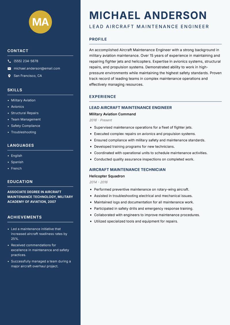 Aircraft Maintenance Engineer resume template — Classic Clean