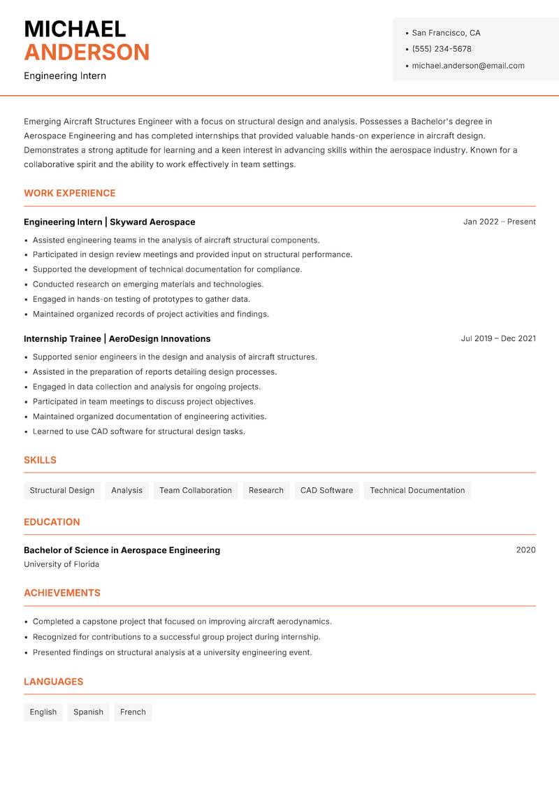 Aircraft Structures Engineer resume template — Modern Professional