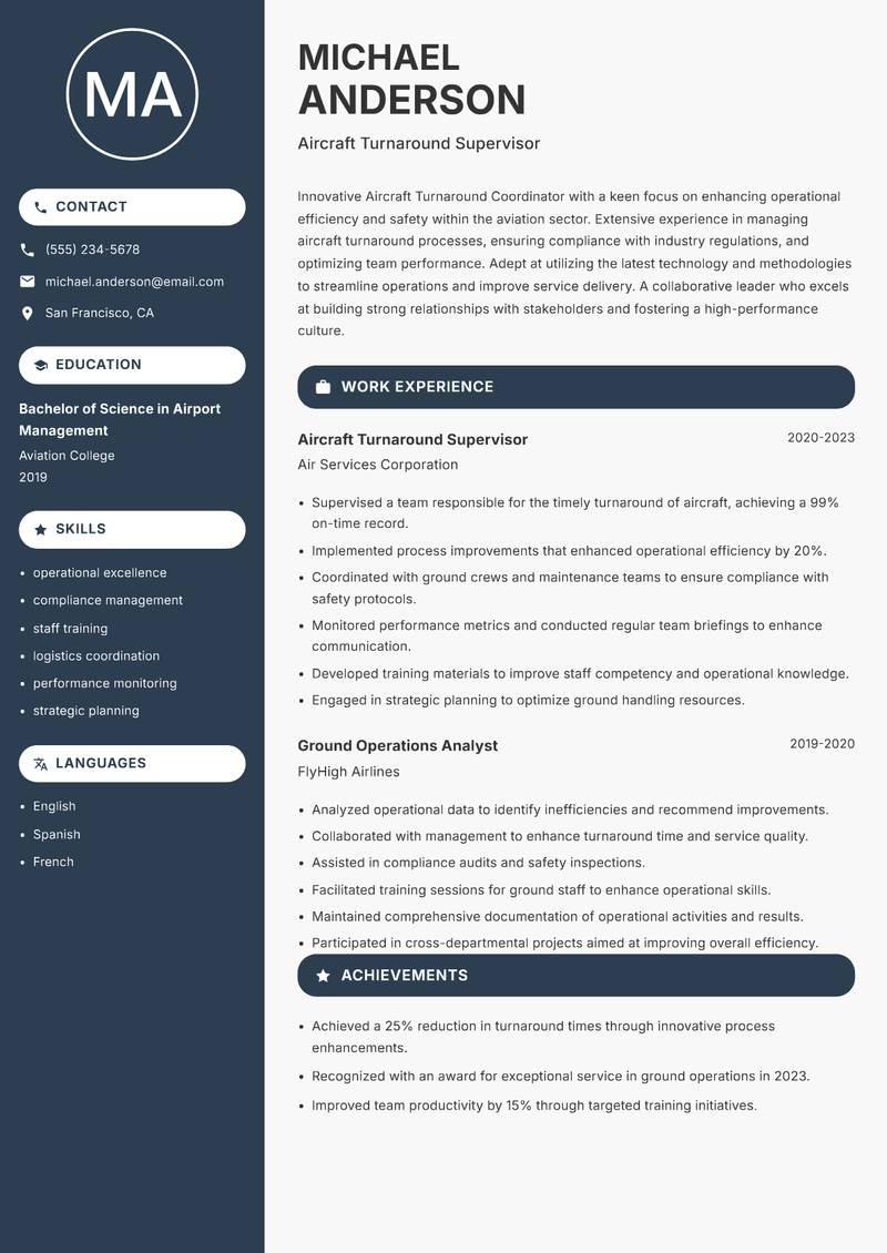Aircraft Turnaround Coordinator resume template — Compact