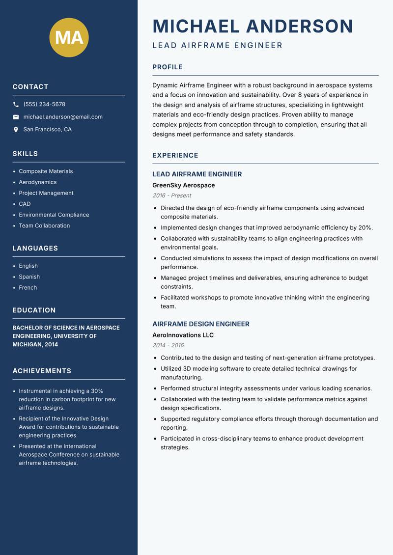 Airframe Engineer resume template — Classic Clean