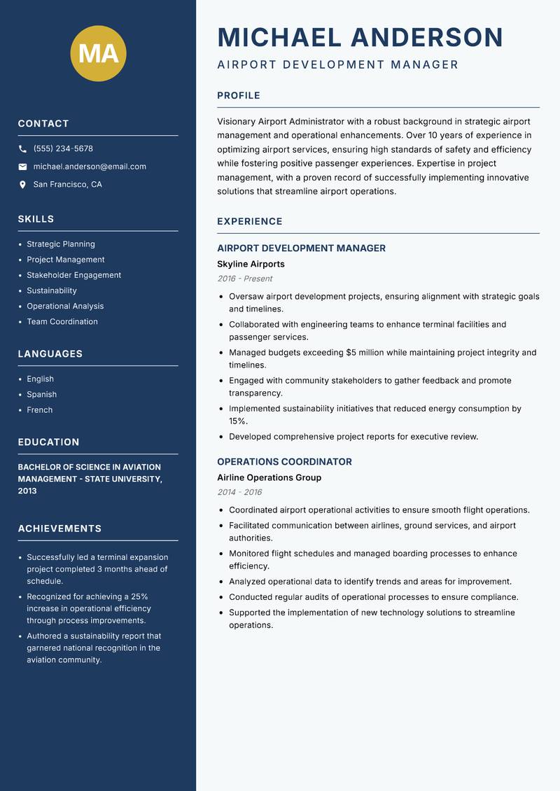 Airport Administrator resume template — Classic Clean