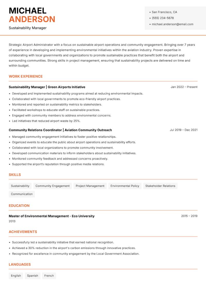 Airport Administrator resume template — Modern Professional