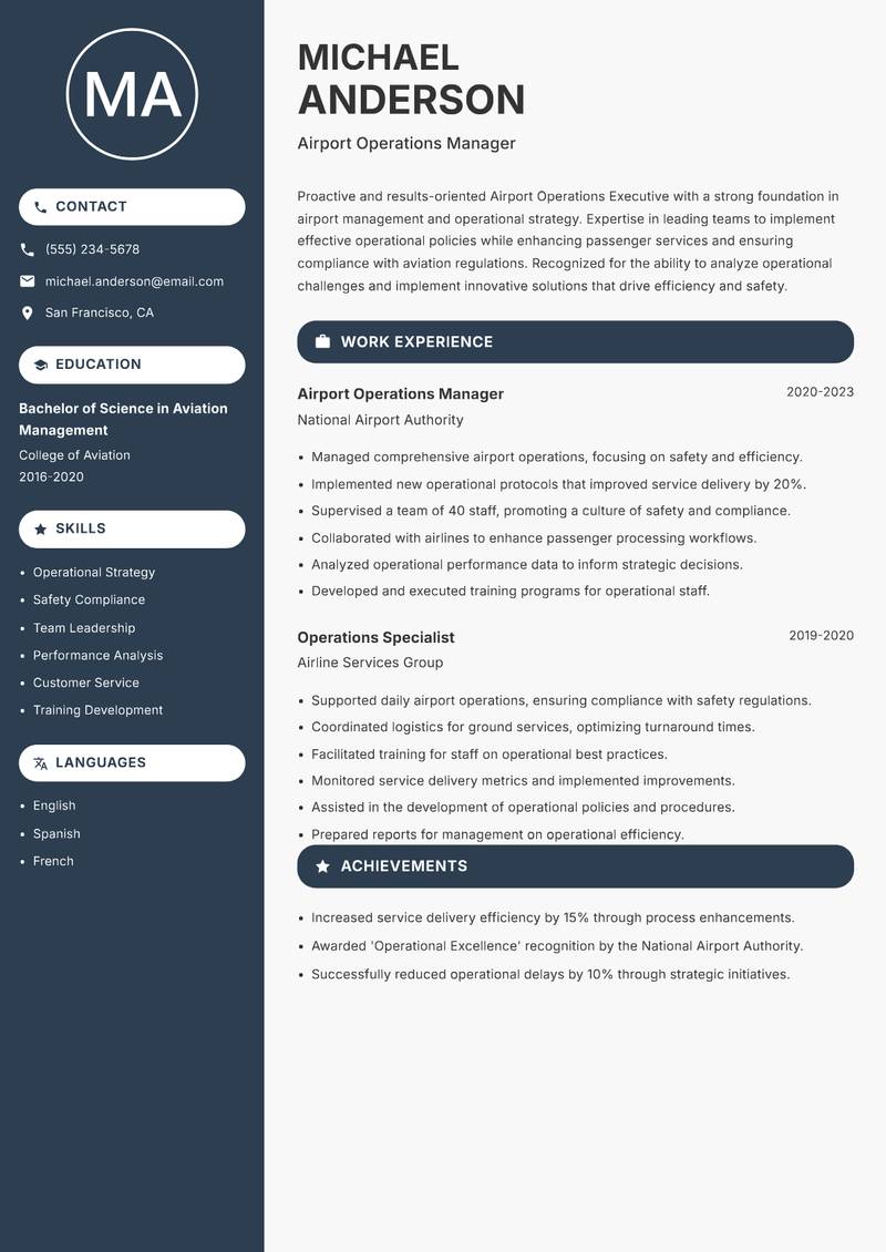 Airport Operations Executive resume template — Compact