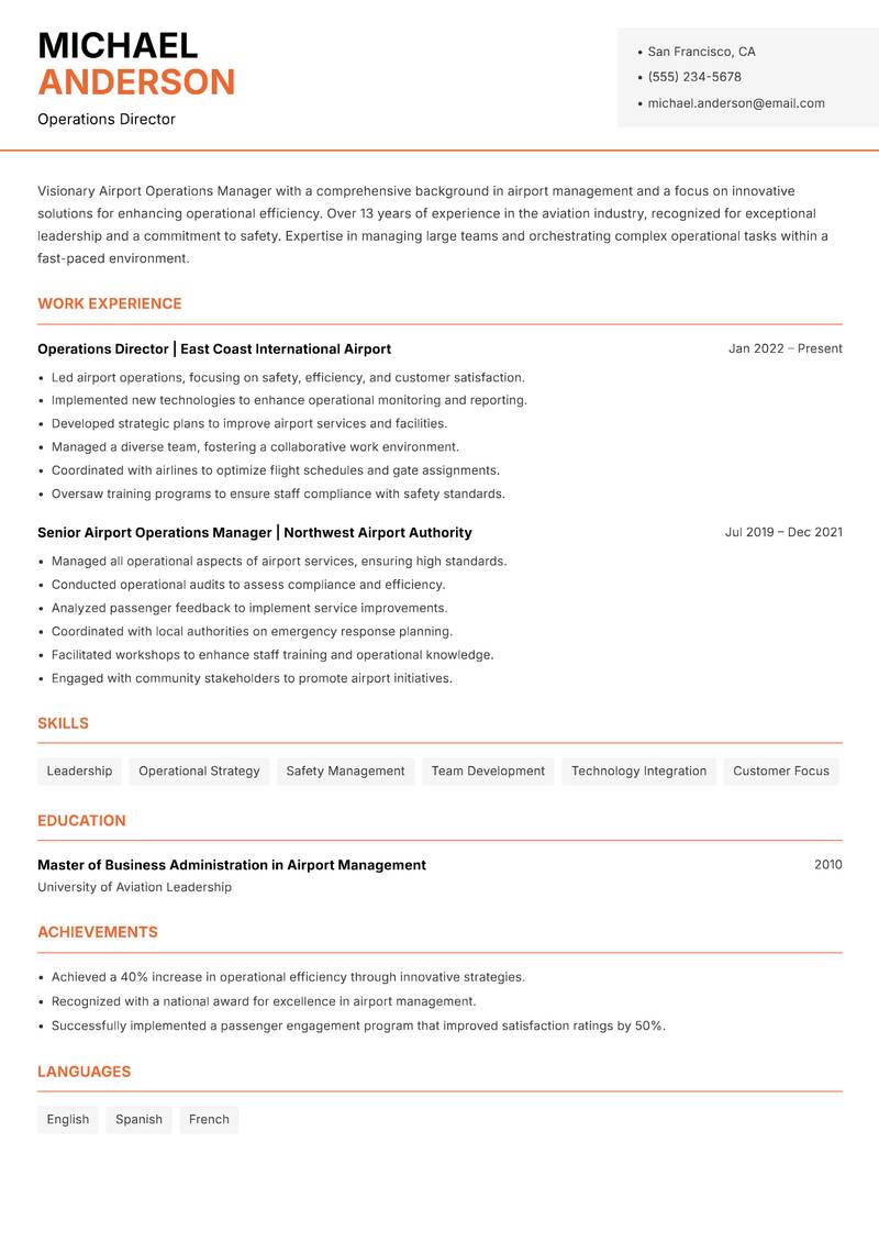Airport Operations Manager resume template — Modern Professional