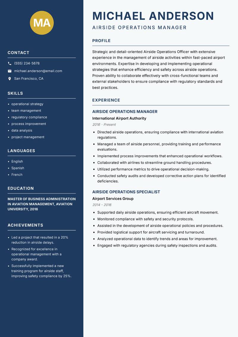 Airside Operations Officer resume template — Classic Clean