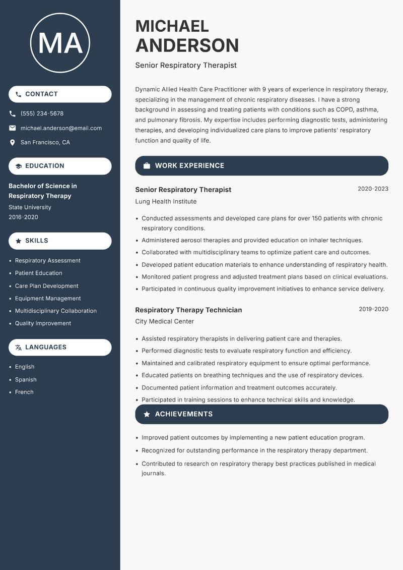 Allied Health Care Practitioner resume template — Compact