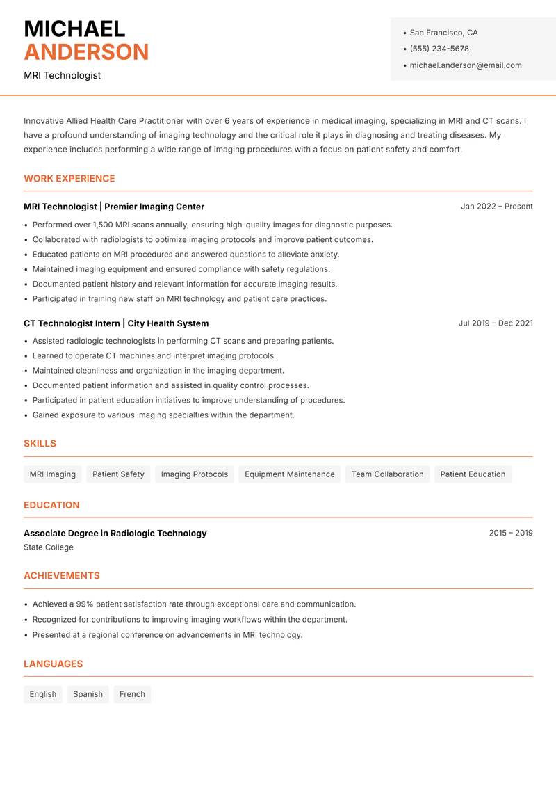 Allied Health Care Practitioner resume template — Modern Professional