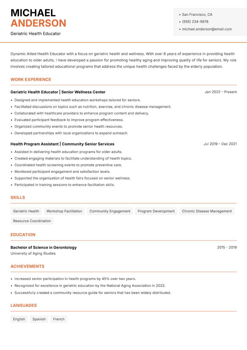 Allied Health Educator resume template — Modern Professional
