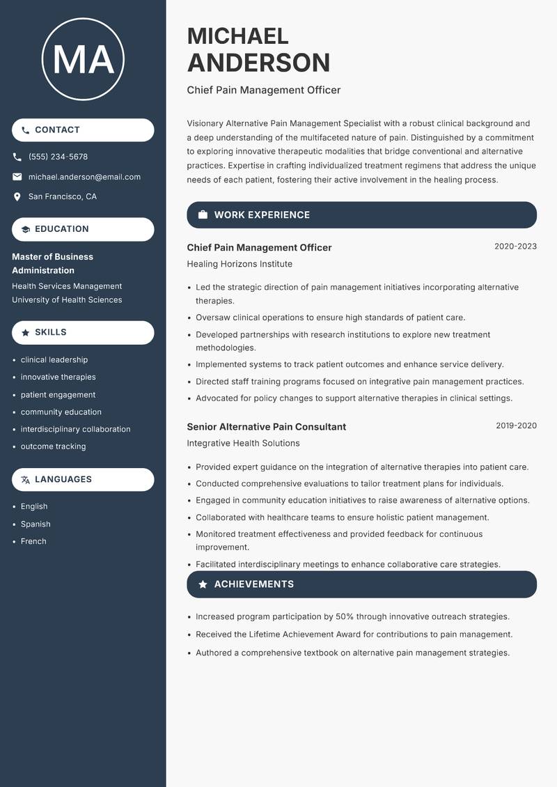 Alternative Pain Management Specialist resume template — Compact