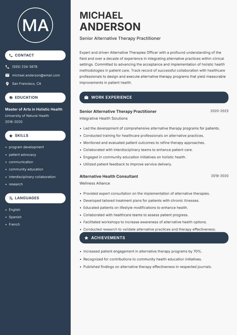Alternative Therapies Officer resume template — Compact