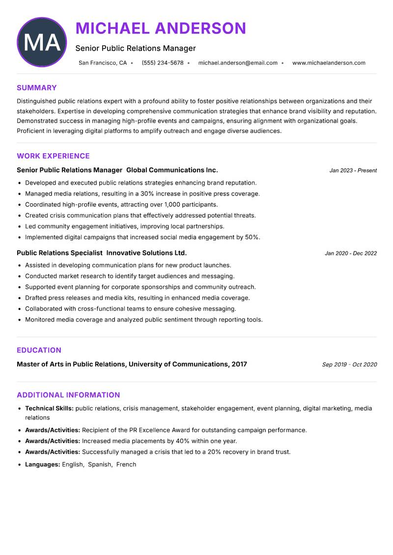 Ambassador resume example — International Relations