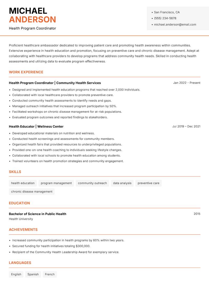 Ambassador resume template — Modern Professional