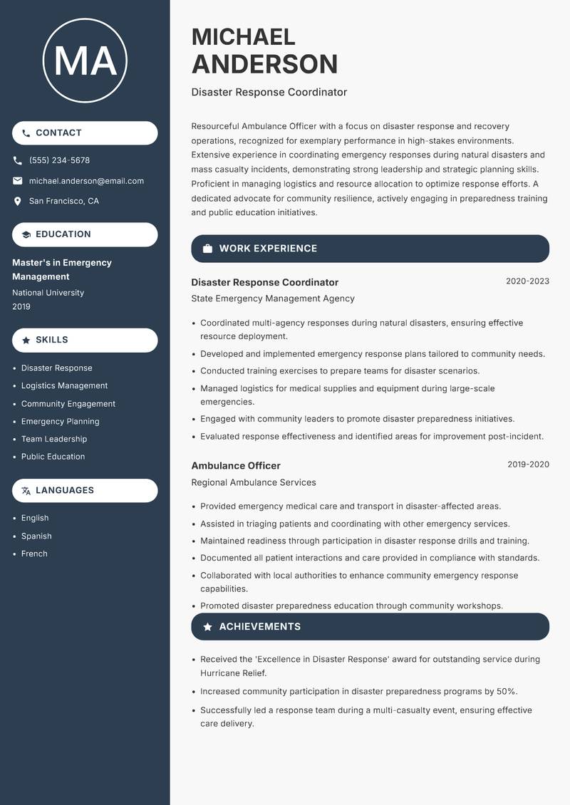 Ambulance Officer resume template — Compact