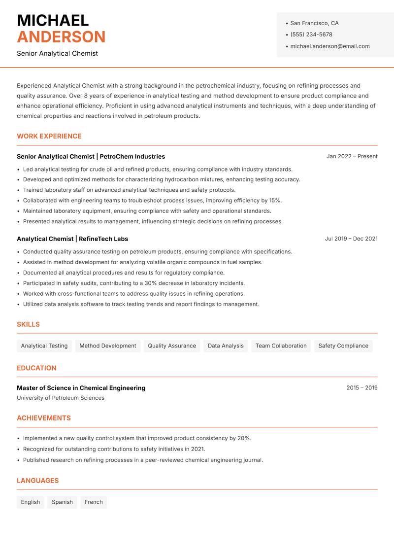 Analytical Chemist resume template — Modern Professional