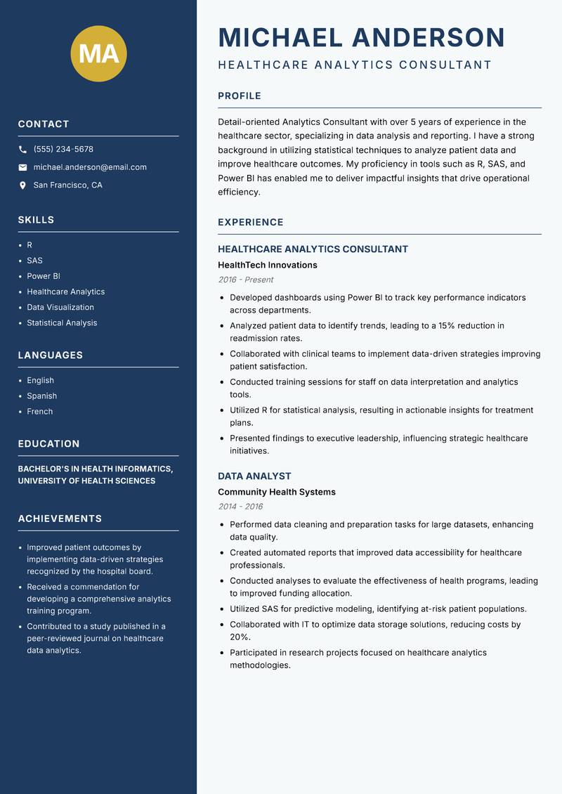 Analytics Consultant resume template — Classic Clean