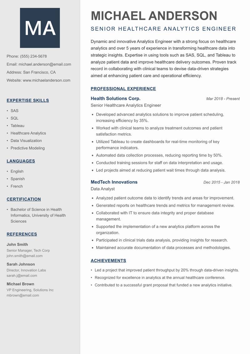 Analytics Engineer resume template — Creative Minimal