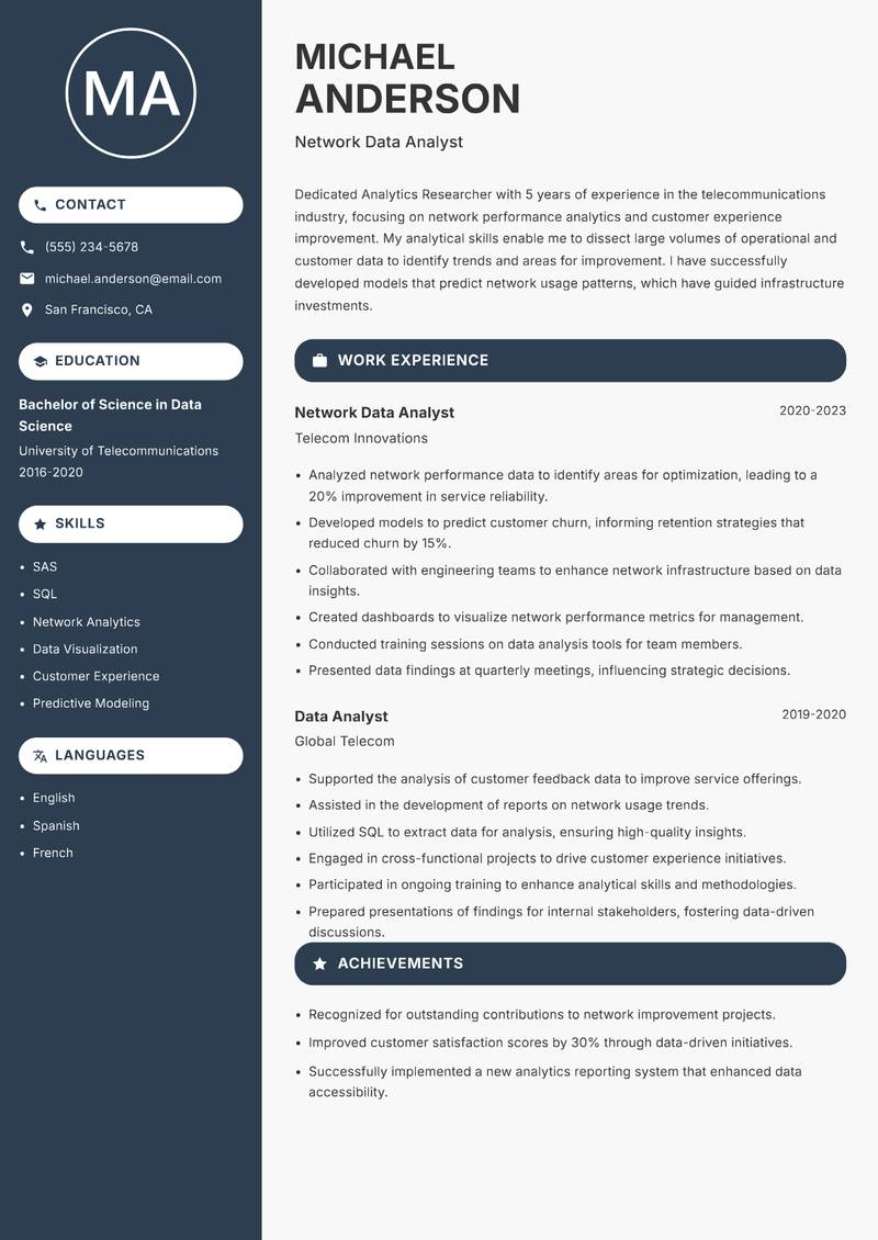 Analytics Researcher resume template — Compact