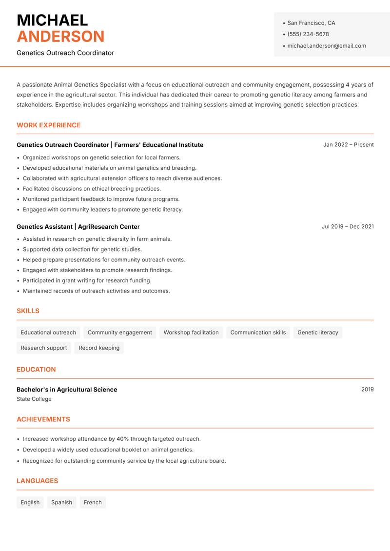 Animal Genetics Specialist resume template — Modern Professional