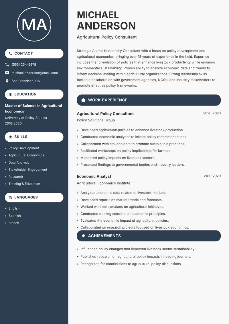 Animal Husbandry Consultant resume template — Compact