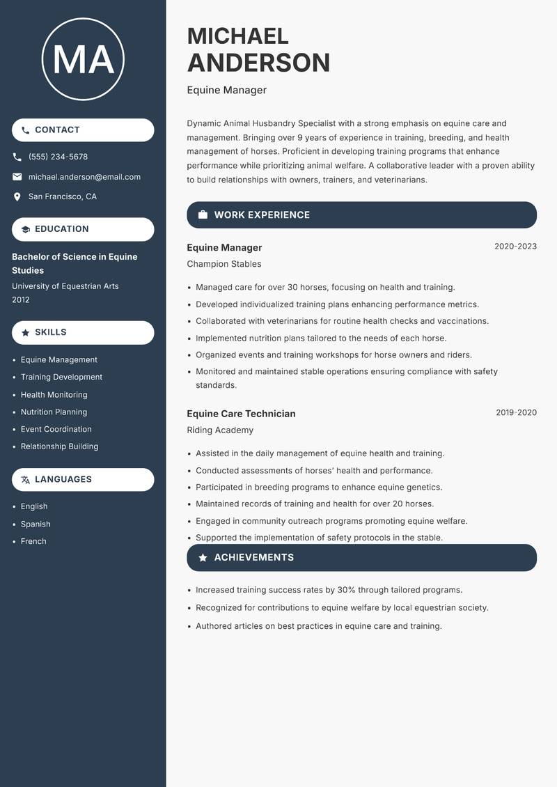 Animal Husbandry Specialist resume template — Compact