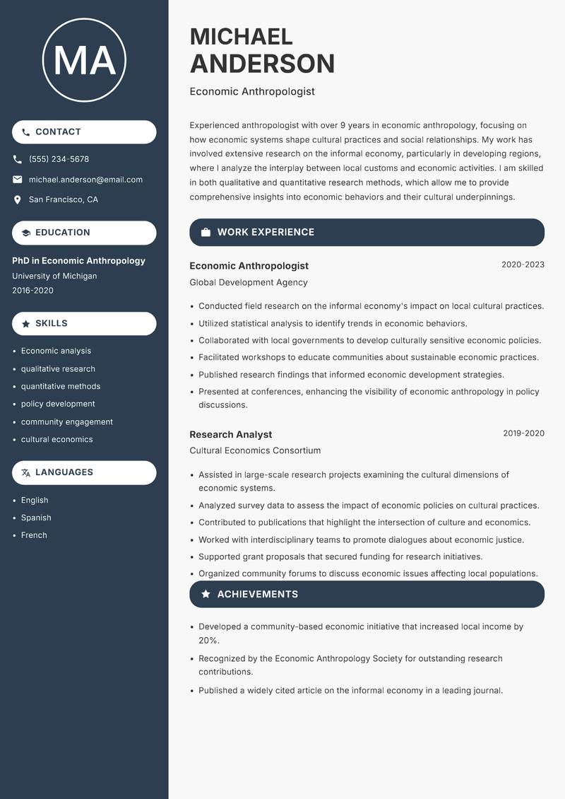 Anthropologist resume template — Compact