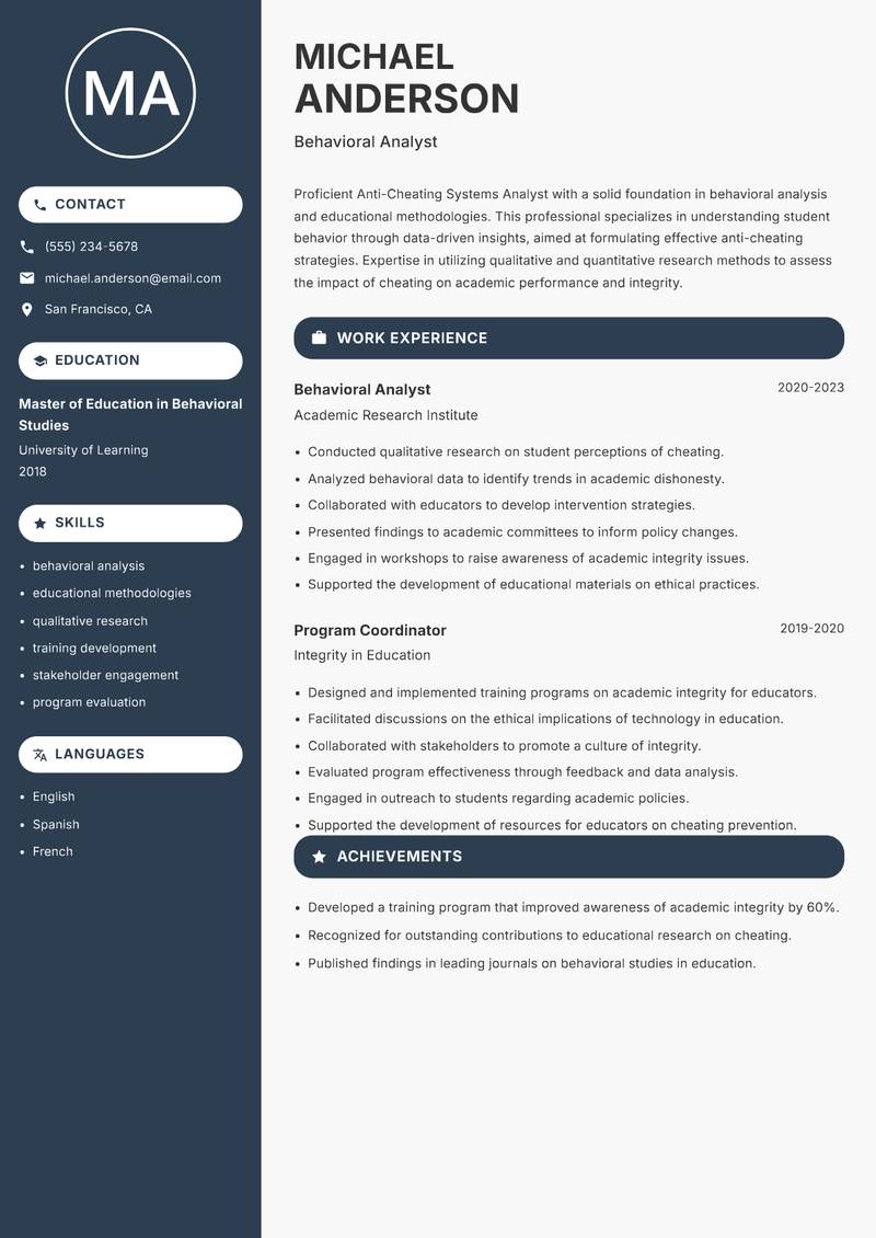 Anti-Cheating Systems Analyst resume template — Compact