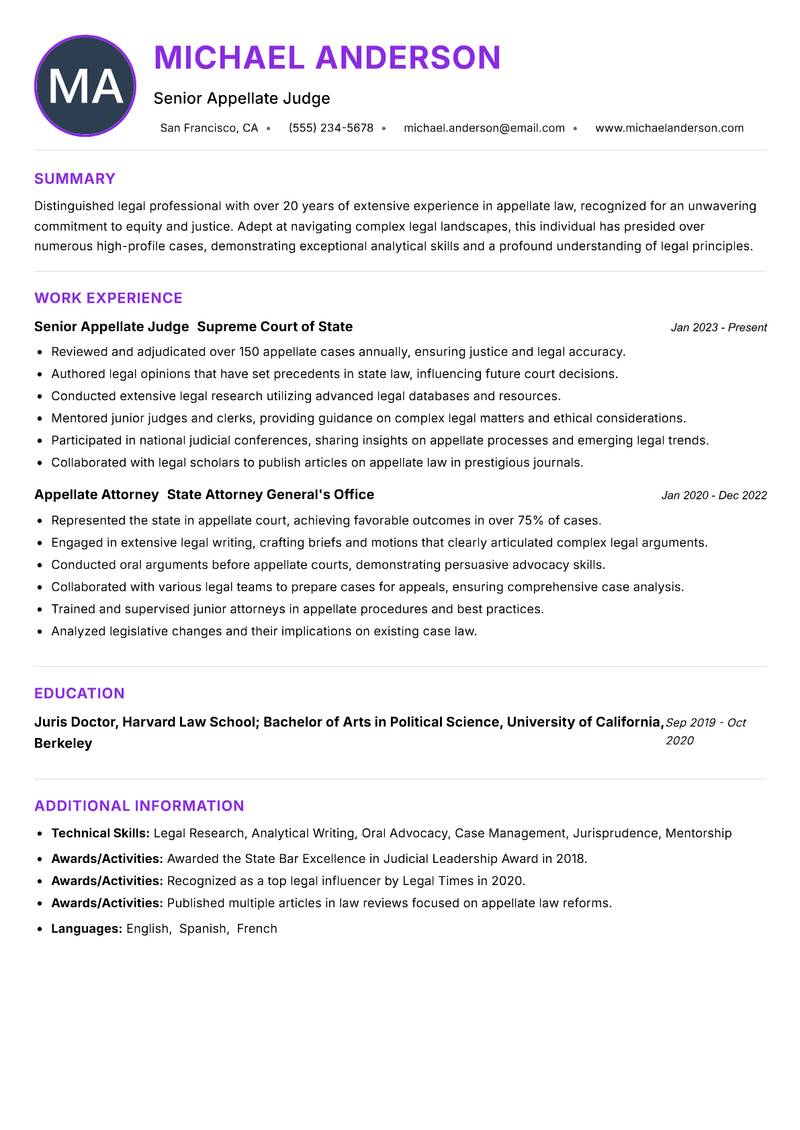 Appellate Judge resume example — ATS-friendly template