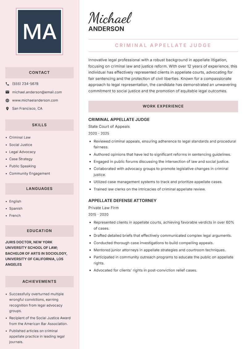Appellate Judge resume template — Executive