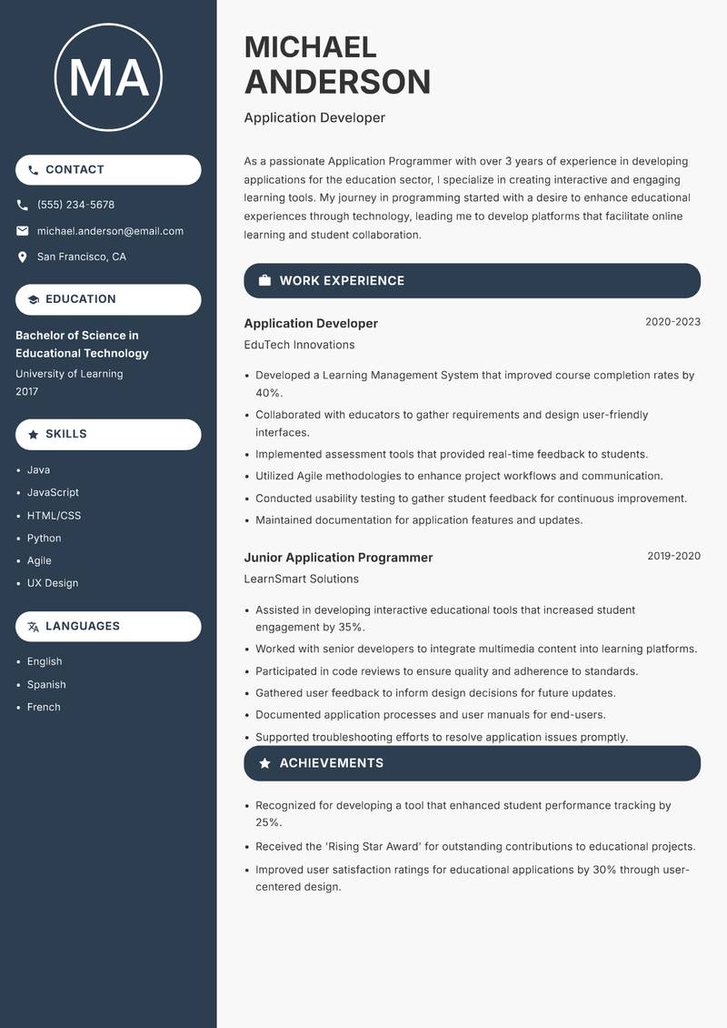 Application Programmer resume template — Compact