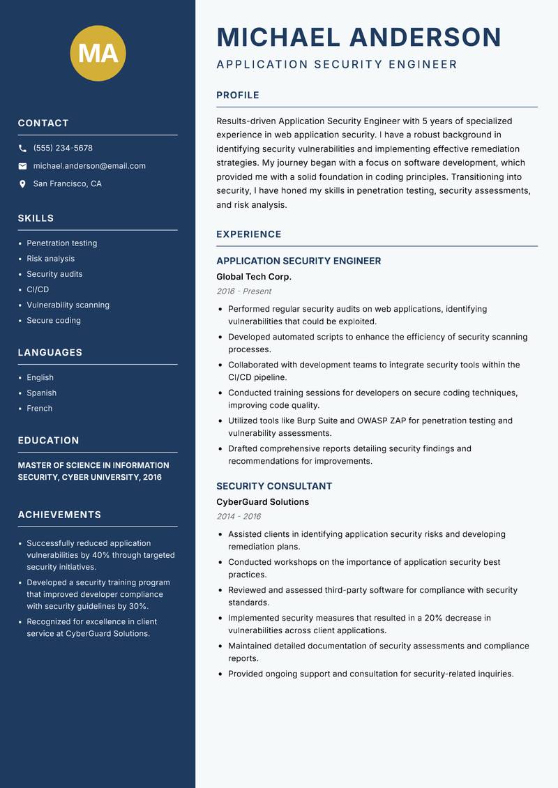 Application Security Engineer resume template — Classic Clean