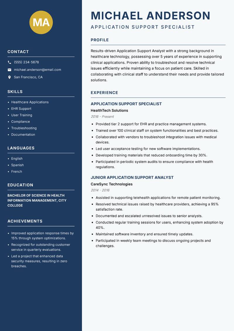 Application Support Analyst resume template — Classic Clean